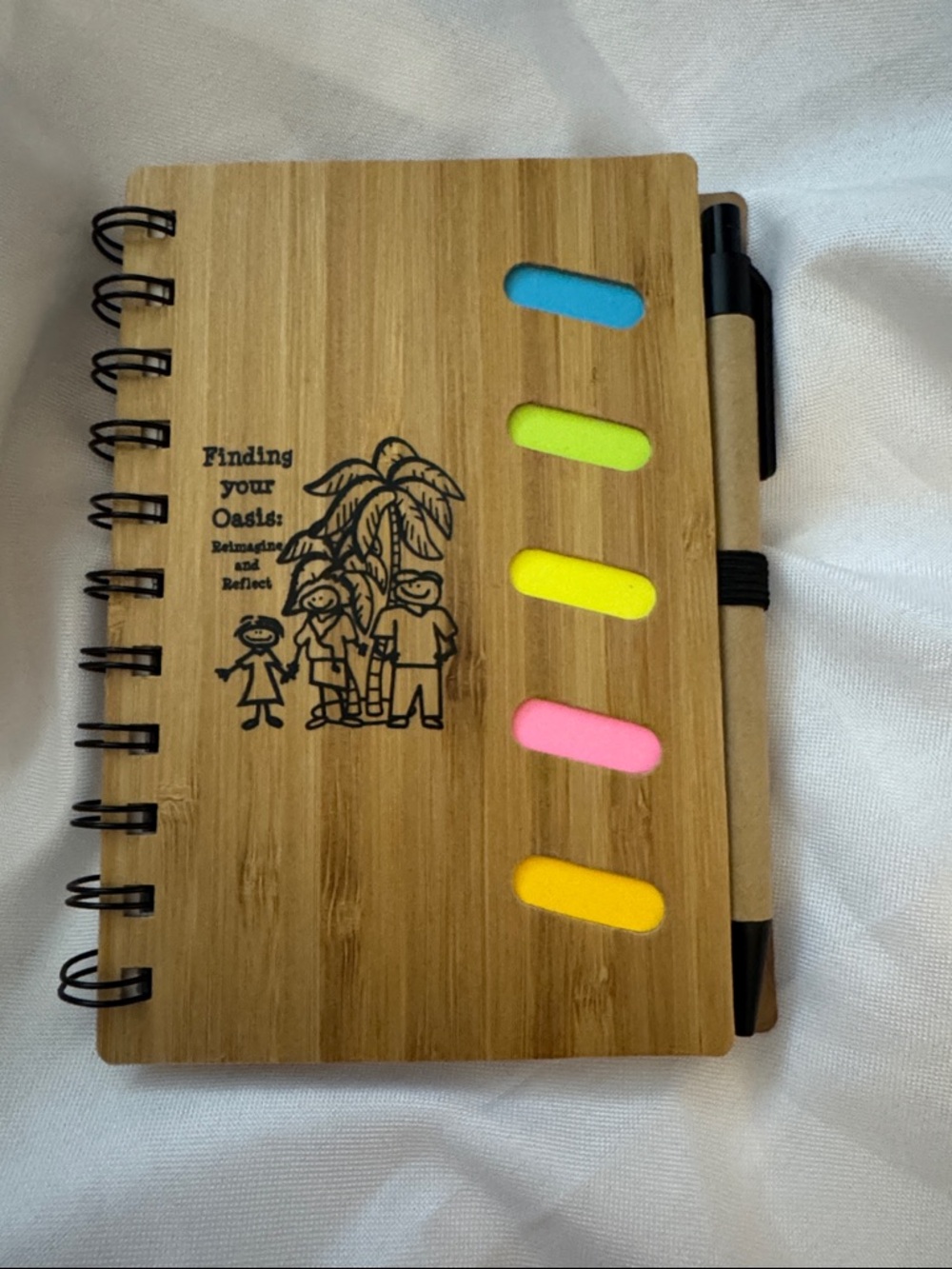 Bamboo Spiral Notebook with Colorful Sticky Notes & Pen